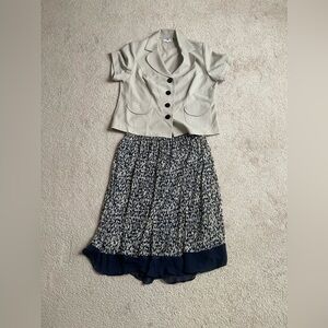 Studio I Stylish Cream Jacket and Navy Skirt Ensemble